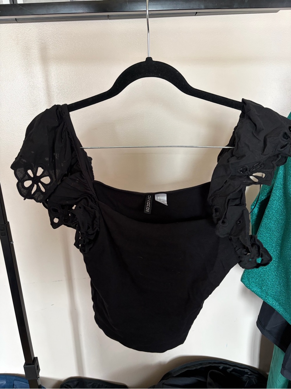 H&M Black Eyelet Puff-Sleeve Camisole